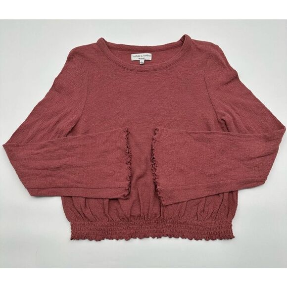 Madewell Texture & Thread Smocked Bell Sleeved Top Shirt Size S Berry - Picture 4 of 8